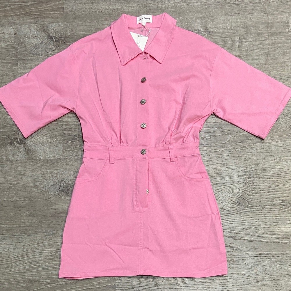 Pink Button-Up Mini Dress